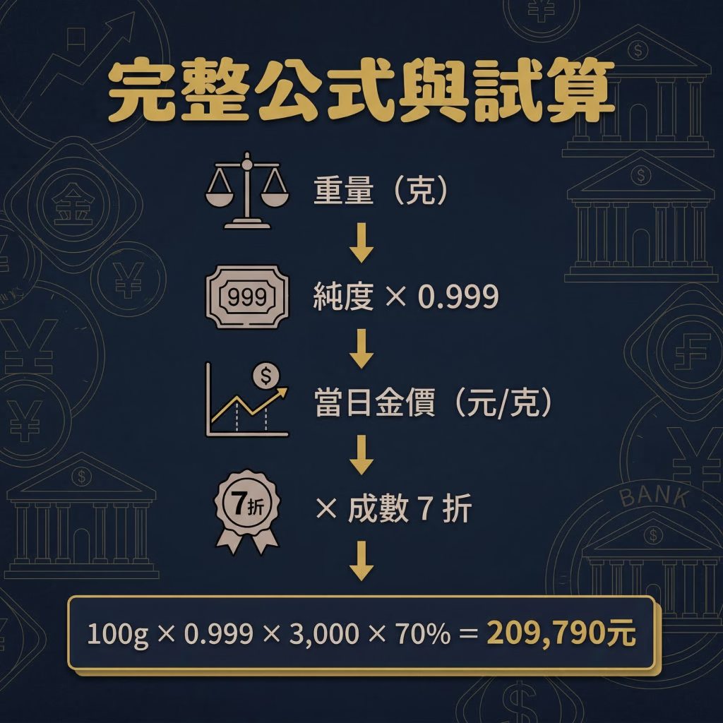 黃金借款額度怎麼算？重量 × 純度 × 當日金價 × 成數（完整公式與試算）