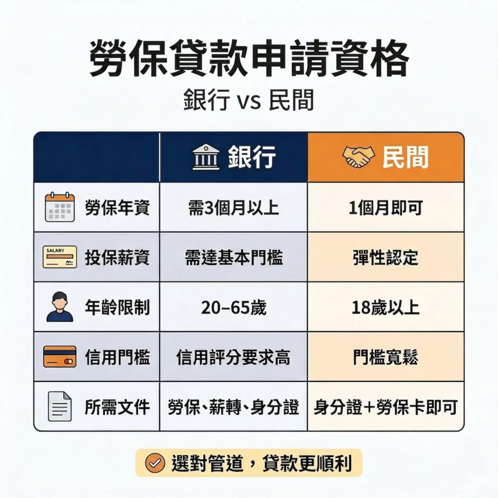 勞保貸款申請資格與必要條件（銀行 vs 民間完整總表）